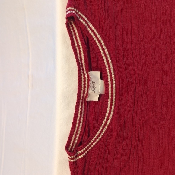 LOFT Sweater Red with Silver Stripe Long Sleeve Crew Neck Size XS - Picture 4 of 10